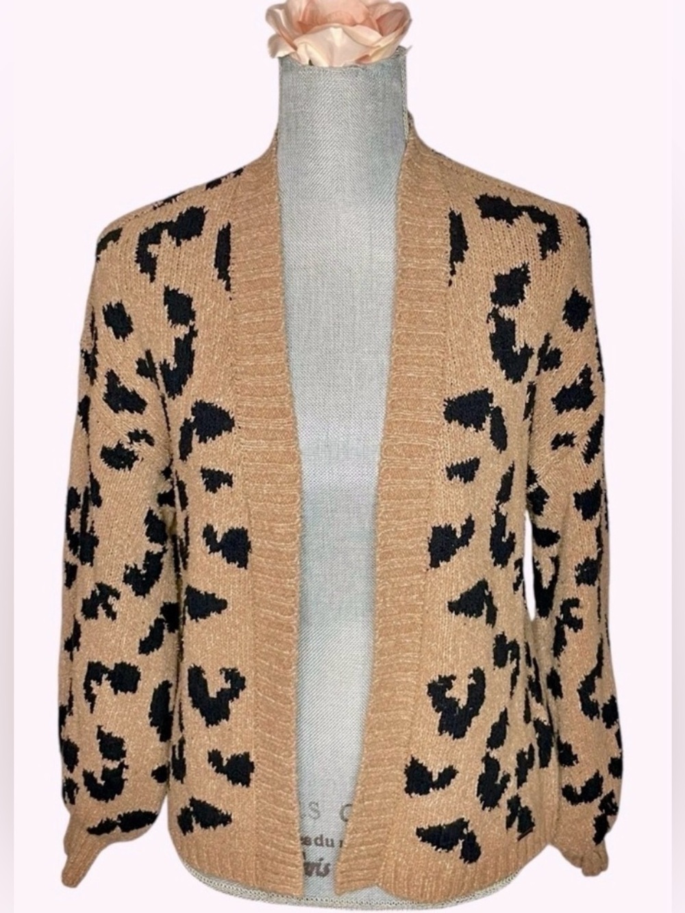 Abercrombie & Fitch Leopard Print Open Front Cardigan Sweater Tan Black XS - Picture 2 of 15